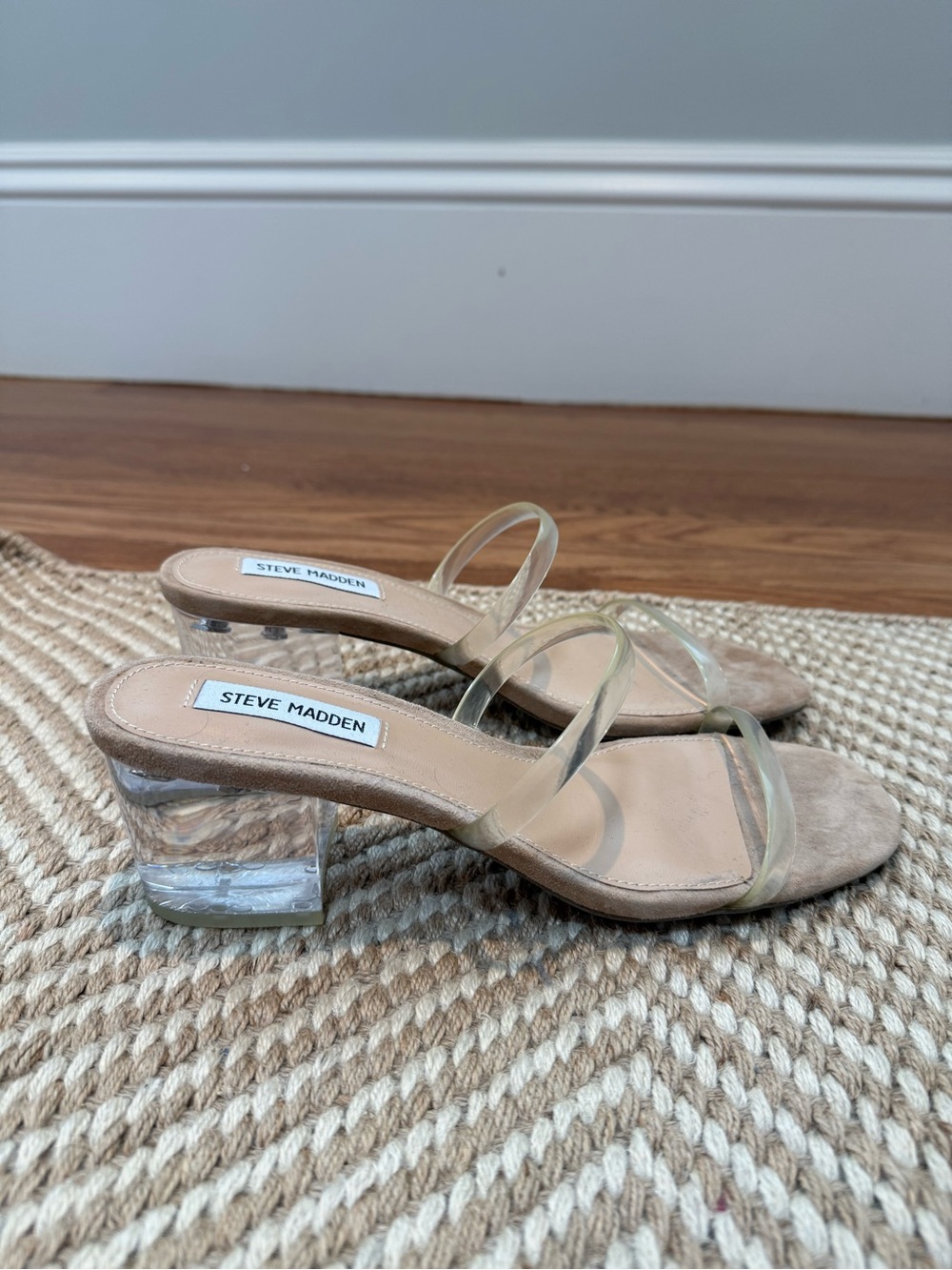 Steve Madden Clear Block Heel Sandals, Size 9